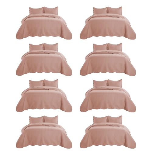 IR Imperial Rooms 8 Pack Quilt King Size Bedding (106" x 96") - Bulk Wholesale for Hotels, Guest Bedroom & Airbnbs - Lightweight Microfiber Reversible Embossed Quilts Bedspread (Peach)