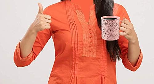 Large Light Weight Camping Coffee Mug - Tin Cup Enamel Coated - Holds 24 Oz (Blush Speckled)