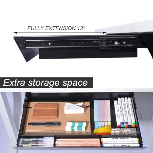 Image of Large Under Desk Mounted Sliding Drawer with Pencil Tray and 60 Degree Tilt Panel to Pull Out, 26'' Long & 13'' deep Large Storage Organizer for Sit Stand Workstation