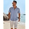 COOFANDY Mens Button Down Shirt Short Sleeve Casual Shirts Beach Summer Linen Shirts Wedding Vacation Shirts