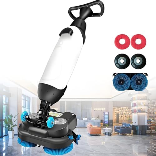 Portable Mini Floor Scrubber - Battery Powered, 17" Cleaning Width, 90-120 Min Runtime, Ideal for Small Commercial Spaces, Offices, Toilets, Hard & Wood Floors