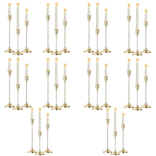 Gold Metal Candle Holders Set &ndash; 10 Pieces Vintage Modern Taper Candlesticks