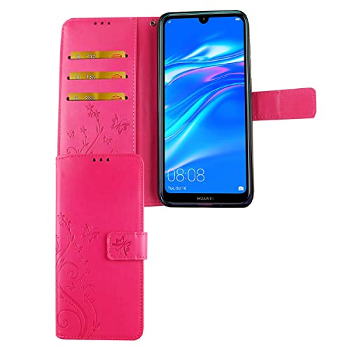 Housse Huawei Y7 2019 à rabat rose fleurs protection intégrale portefeuille