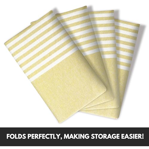 Image of Turkish Kitchen Towels 18x26 Inches with Tassels - 4 Pack - Ultra Absorbent, Durable, Soft 100% Cotton Dish Towels for Drying & Cleaning - Machine Washable, Quick-Dry - Lemon Yellow