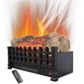 20'' Electric Fireplace Logs with 4 Adjustable Brightness, Electric Logs for Fireplace with Heat, Fireplaces Inserts Electrics Heater for Indoor Use, No Assembly (Black-20'')