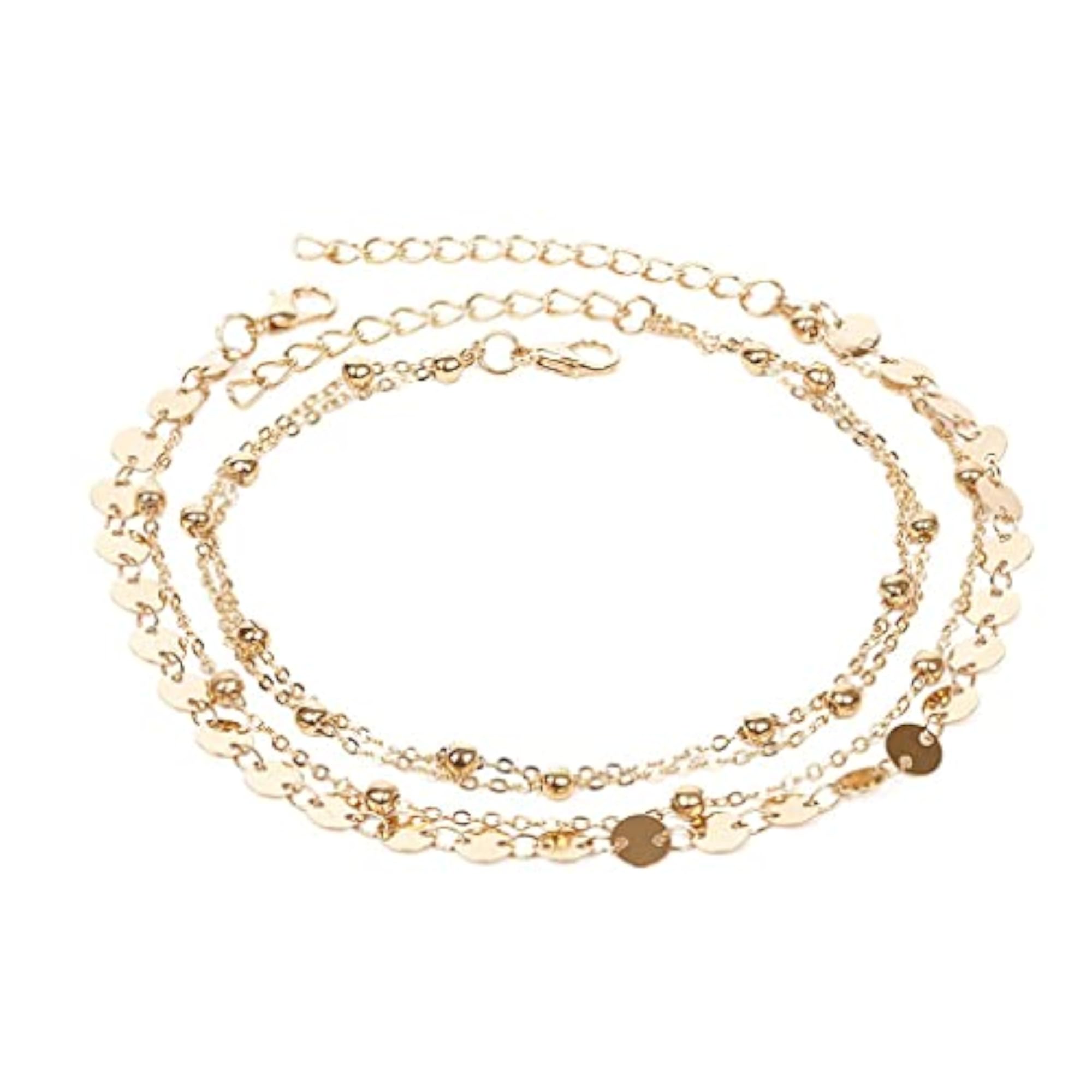 2 Piece Coin Sequin Anklet Chain, Barefoot Sandal Beach Gold