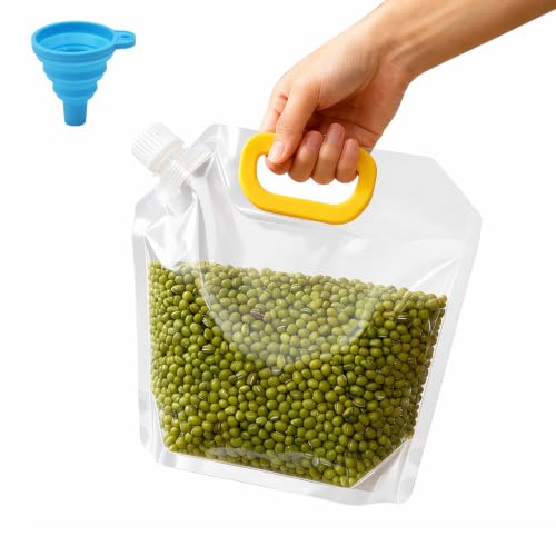 10 Pack Reusable Airtight Grain Storage Bags with Handle and Pour Spout, Clear Leak-Proof Moisture-Proof Food Storage Bags for Rice, Beans, Cereal and Dry Goods (5L)