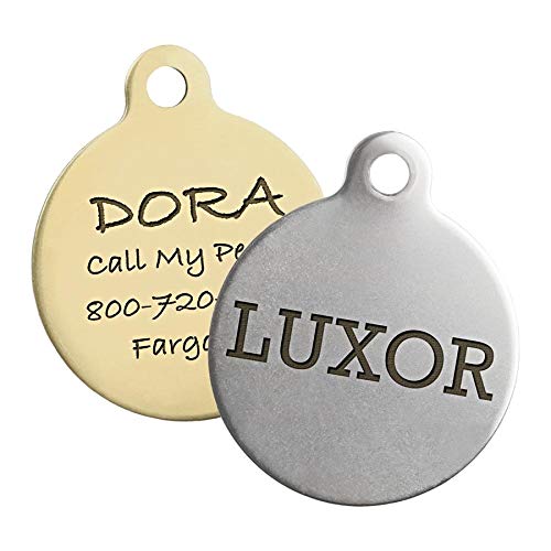 Dogids Personalized Round Circle Dog Identification Tag, Custom Laser Engraved Double Sided Id Tag With S-Hook And Split Ring - Brass, Large, 1 1/4 In #TOP2