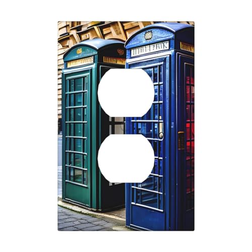 Cubiertas de salida con impresión de cabina de teléfono británica, 1 placa de pared de tamaño estándar, cubiertas de placas frontales de policarbonato de doble salida
