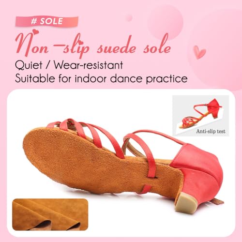 YKXLM Girls Latin Dance Shoes Kids Low Heels Tango Salsa Ballroom Practice Dance Shoes, 1208,Red,12.5 M Little Kid4