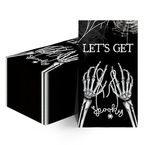 Horaldaily 100 servilletas de papel desechables de Halloween decorativas para invitados, toalla de mano con temática de esqueleto de telaraña negra para fiestas, almuerzos, cenas, cocina, baño