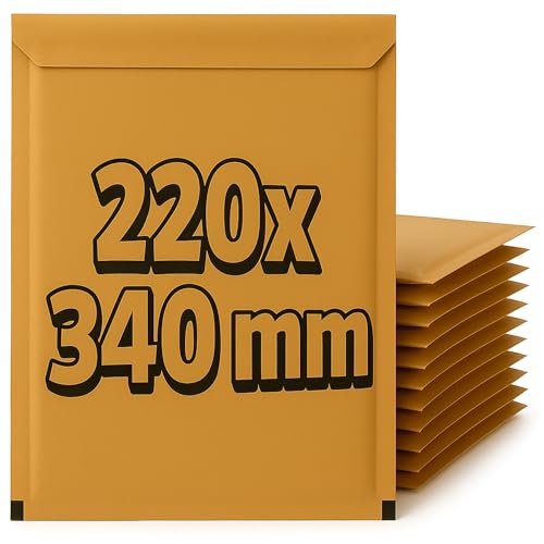 Sobres Acolchados de Burbujas, Sobres Resistentes con Burbujas, Sobres Papel Kraft, Cierre Autoadhesivo, Envuelve y Protege tus envíos, Color Marrón, Tamaño 220 x 340 mm, Pack de 50 unidades