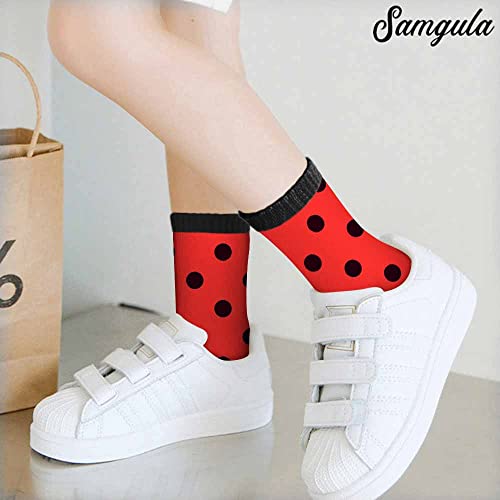 Image of Red Striped Crew Socks for Woman Size 6-8 Christmas Tree Moose Snowflake Dots Lines Girls Socks