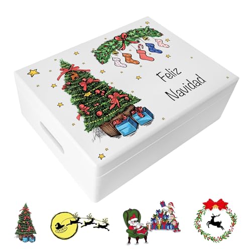 Creative DECO Blanca Caja Regalo Personalizado para Navidad | Regalo Original de Madera | Texto Personalizada Deseado Idea de Regalos Navideños | Para Mujeres, Hombres y Parejas Navidades