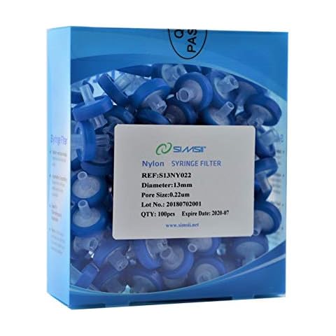 Simsii Syringe Filter, Nylon Filtration Medium, Non Sterile Membrane Lab Disc, Diameter 13 mm, Pore Size 0.22 um, Pack of 100 Cover