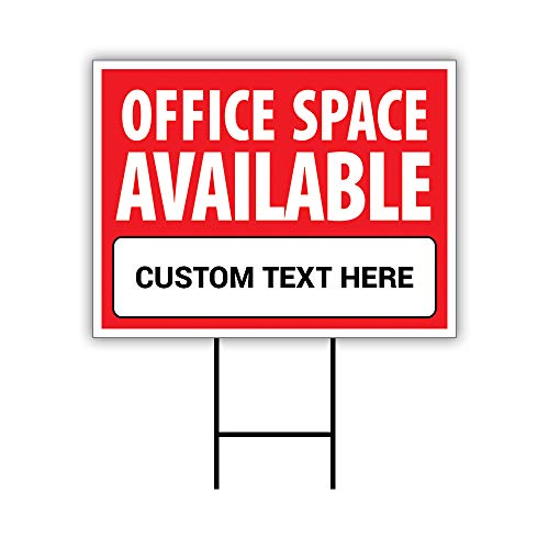 Office Space Available Yard Sign Personalized 24" x 18" - Coroplast Visible Text Long Lasting Rust Free Custom Office Space Available Rent Lease Sign with Metal H-Stake, B (24x18, Single Sided)