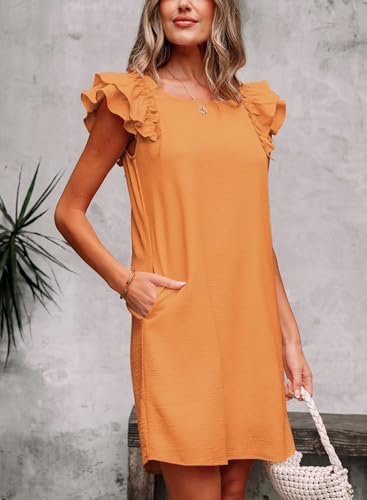 Image of Falechay Womens Summer Dresses Bow Tie Back Sundresses for Women Ruffle Short Sleeve Dress Casual Cute Sundress with Pockets
