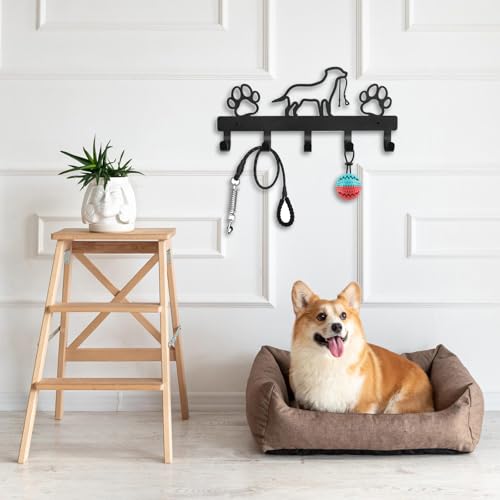 lomdung Hundegarderobe mit 5 Haken, Garderobenhaken mit Hunde Und Pfotenabdrücken, Dekoratives Wand-Hunderegal mit Schlüsselhaken, Kleiderhaken Wand für Badezimmer Küche Schlafzimmer