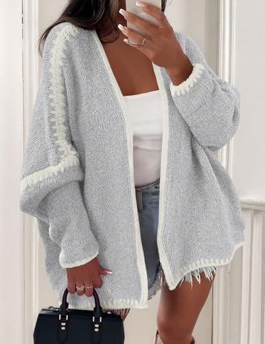 Image of PRETTYGARDEN Womens Oversized Cardigan Sweaters 2026 Fall Long Lantern Sleeve Knit Open Front Lightweight Sweater