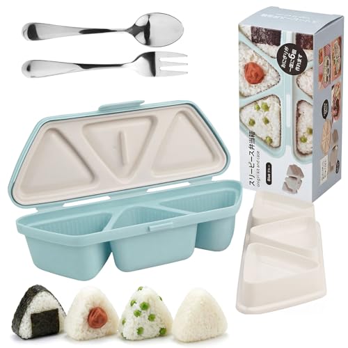 6 in 1 Onigiri Mold Reusable Bento Box Mold Multi-Functional Triangle Onigiri Mould with Fork Spoon Non-Stick Rice Ball Mould for Easy Shaping Meal Prep Bento Lunch Eaweed Rices Balls Sushi Musubi