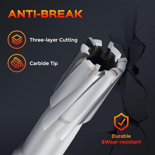 Image of Bonvoisin Annular Cutter Set 12 PCS Carbide Tips Mag Drill Bits Kit 1 /2 inch to 1-1 /16 inch Cutting Diameter 3 /4 inch Weldon Shank with 2 Pilot Pins for Mag Drill Press Cutting