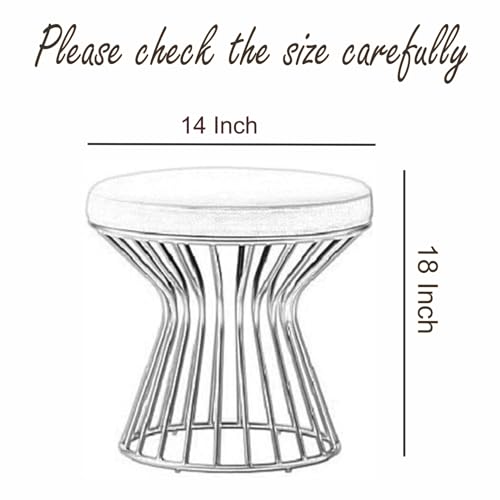 Image of Round Velvet Ottoman Seatting Stool Foot Rest Vanity Dressing Stool with Gold Metal Legs Modern Upholstered Footstool for Living Room Bedroom Home and Office Blue