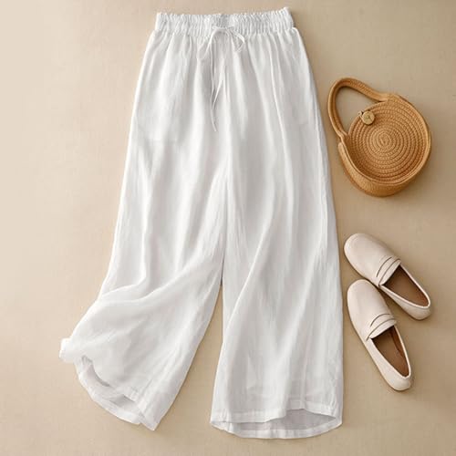 Women's Culottes Linen Cropped Pants with Pockets Wide Leg Pants Elastic Waist Casual Palazzo Trousers 2025 Fashion3