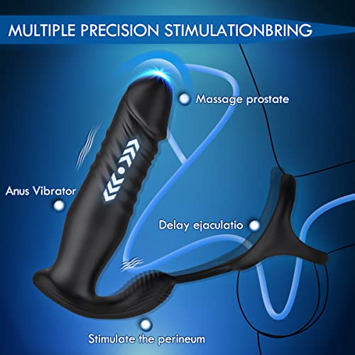 Thrusting Prostate Massager With Penis Ring,9 Thrusting & Vibrating Modes With Cock Ring Anal Vibrator,App & Remote Control Anal Sex Toy,Rechargeable Anal Butt Plug G Spot Vibrator Adult Sex Toys #TOP3