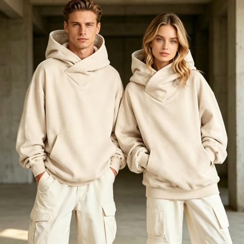 Sudadera con capucha mujer oversize diseño liso con bolsillos 3
