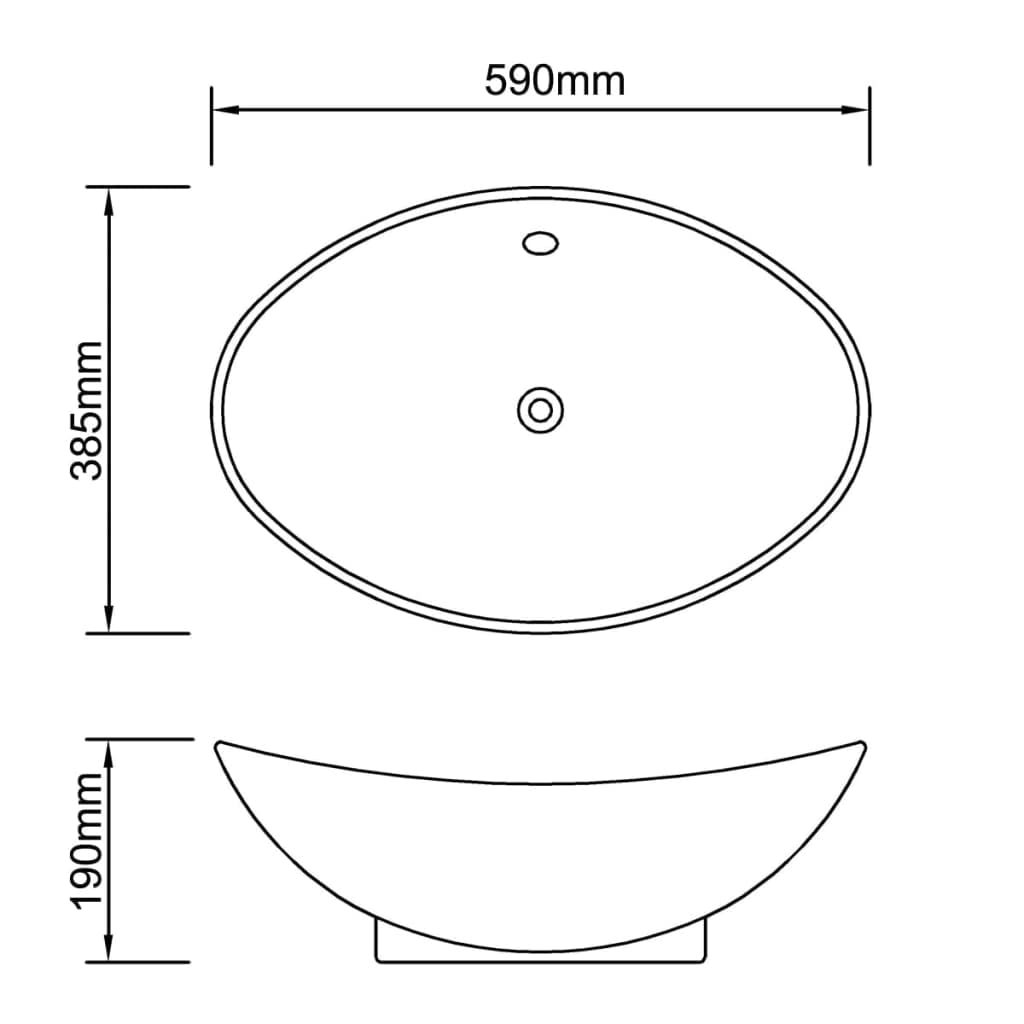 Fregadero ovalado de cerámica para baño, de alto brillo, ovalado, con rebosadero, elegante, ovalado, con orificio de rebosadero, cerámica, ovalado, 59 x 38,5 cm