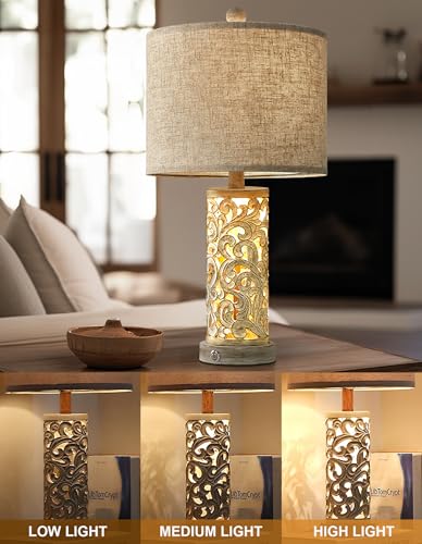 OYEARS Bedside Table Lamps Set of 2 with USB & Night Light, 22'' Dimmable Touch Lamps for Nightstand, Farmhouse Lamps for Bedroom Living Room Home Offce (Bulb Included)