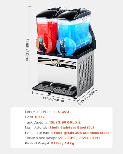 Image of VEVOR Commercial Slushie Machine 12Lx2 Double Tank Margarita Drink 96 Cups | For Party Restaurants Cafe Bars, Smoothie Frozen Drink Maker with Automatic Cleaning & Independent Control, Stainless Steel