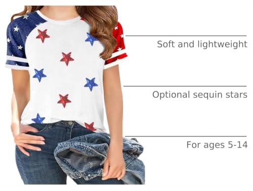 Image of Ithalt Boys Girls USA Shirts Kids 4th of July Shirts American Flag Tshirt Patriotic Top Independence Day Outfit 5-13y