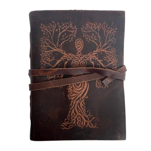 Mother Earth Tree of Life Embossed Leather Journal Notebook Diary, Handmade Leather Bound Writing Journal, Travel Diary, Grimoire, Sketchbook Office Handbook 5 x 7 inches for Men & Women