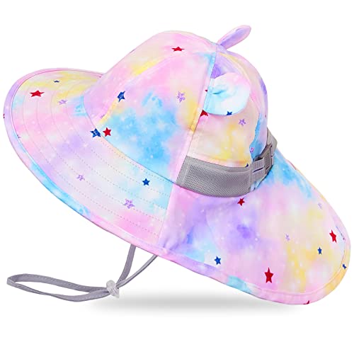 Baby Sun Hat Toddler Summer Beach Swim Hats With Ears Uv Sun Protection Wide Brim Neck Flap For 6M-4Years, Pastel Colorful #TOP7