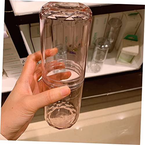 Porte-brosse à dents rose et gobelet de voyage transparent pour lavage et rangement