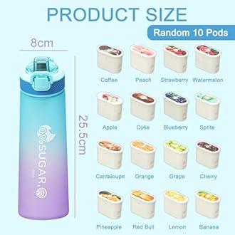 Water Bottle, 700ml BPA Free Drinking Bottles with 10 Random Flavour Pods Scented 0 Sugar Calorie, Water Cup with Straw for Gym School Outdoor, Blue (Blue & Purple)