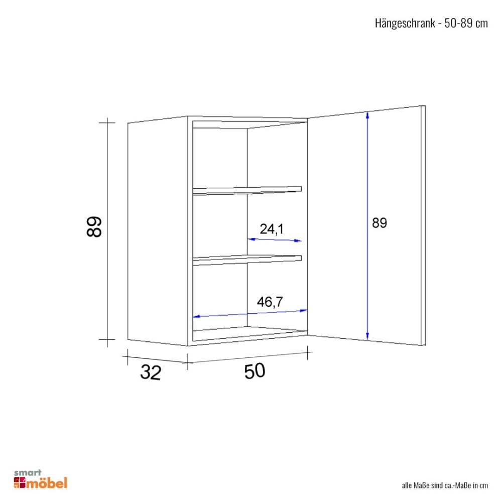 Küchen Hängeschrank - 50 breit x 89 cm hoch - Anthrazit San Remo Eiche – Lino