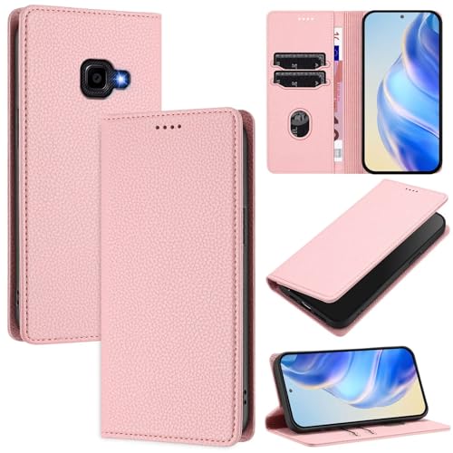 xinyunew Funda para Samsung Galaxy Xcover 4/Xcover 4S PU Cuero Premium   [RFID Bloqueador] Carcasa de Cuero PU, Magnético Libro Tipo Flip Capa,Soporte Plegable con Tarjetero,Rosa