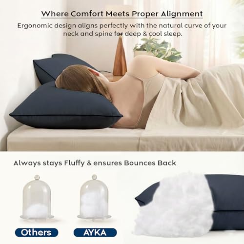 Image of AYKA Premium Microfiber Pillow for Sleeping | Super Soft & Fluffy Bed Pillow | 100% Virgin Microfiber Filling | Hypoallergenic, Breathable | Ideal for All Sleeping Positions 16x24 | Grey | Set of 2