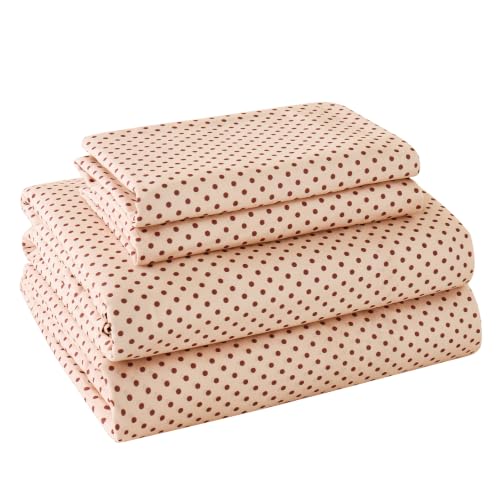 Image of MCO 4Pieces Polka Dot Sheets Set, Breathable King Sheet Set with 16 inch Deep Pocket, Modern & Luxury, Brushed Microfiber Bedding Set(King, Polkadot Beige)