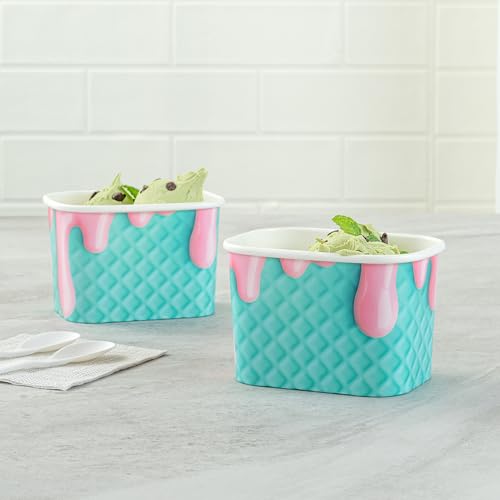 Image of Restaurantware Paper Cups 50 Count 12 Ounce Square Disposable Ice Cream Containers, Leak-Resistant Paper Dessert To Go Cups, Hot And Cold Food, Durable Bubblegum Splash Design