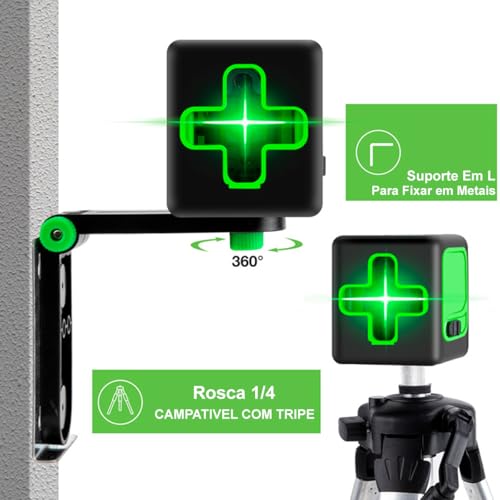 Nível A Laser Verde Autonivelamento 20m Esquadro Profissional Tripé E Suporte De Parede