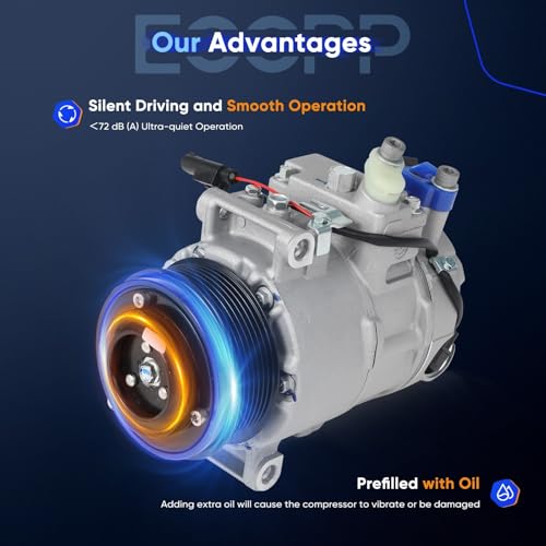 Image of ECCPP AC Compressor Direct Fit for Mercedes-Benz E320 V6 3.0L 2007-2009 | 157362,158362,Fast Cooling AC Compressor with Clutch Low Vibration Under 72db Reduces Engine Load Fuel Efficient