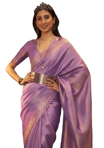 Image of SWORNOF Women's Banarasi silk Saree With Unstitched Blouse Piece