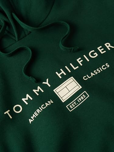 Image of Tommy Hilfiger Men's Medium Weight Cotton Hoodie Sweatshirt With Printed Stacked Chest Graphic