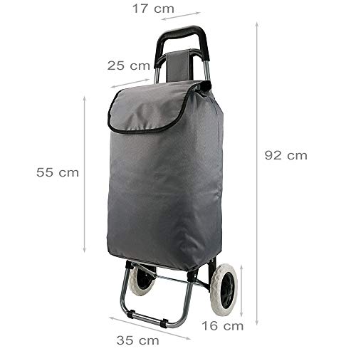 Cepewa Stabiler großer Einkaufstrolley 45 L Leichter multifunktionaler Einkaufskorb mit robusten Rollen und Klapp Gestell (grau) – Bild 3
