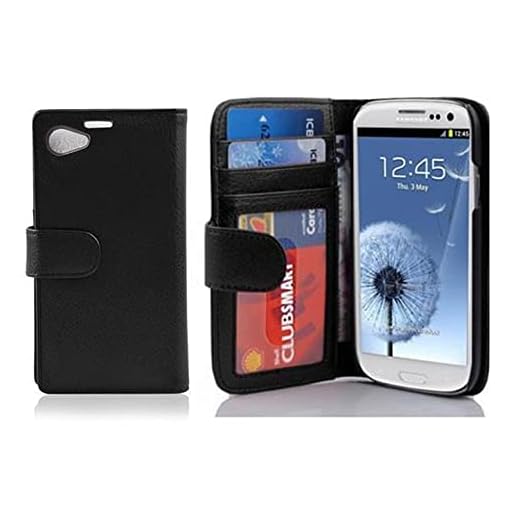 Fodral kompatibelt med Sony Xperia Z1 Compact i OXID SVART - Skyddsfodral av strukturerat syntetiskt Läder med Stativfunktion och Kortspår - Fodralet Etui Pocket Book Folding Style