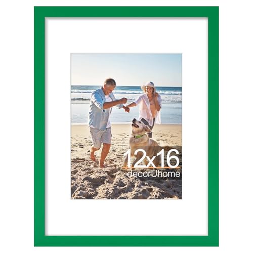 decorUhome 12x16 Picture Frame, Display 8.5x11 Certificate with Mat or 12x16 Poster without Mat, Wall Mounting Photo Frame, Green, 1 Pack