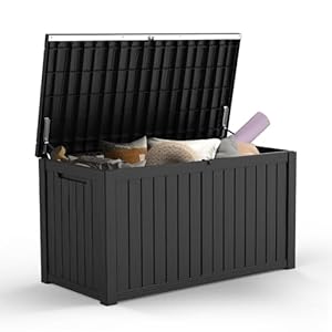 180 Gallon Deck Box Extra Large Resin Outdoor Storage Box Waterproof Outside Storage Bin for Patio Furniture Cushions Pool Supplies Sports Gear UV Resistant and Weatherproof Black